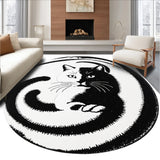 Ultra Soft Area Rug, Non Slip, Stain Resistant, Washable Area Rugs for Living Room, Bedroom, Round Yin Yang Cat Rug for Bathroom Decor(Black)