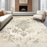 Chic Distressed Area Beige Ivory Shabby Charm Medallion Design(Beige)