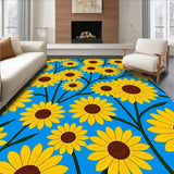 Blooming Helianthus Artistic Floor Covering(Blue)