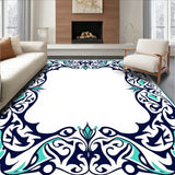 Art Nouveau Floral Swirl with Stylized Leaf and Blossom Design (Blue)