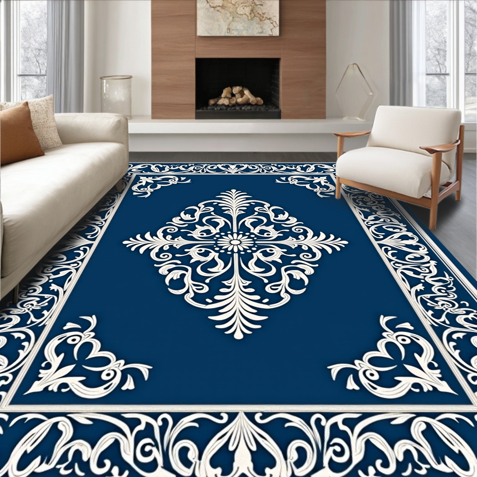 Damask Entrance Anti Slip Traditional Design (Blue) - ODIKA