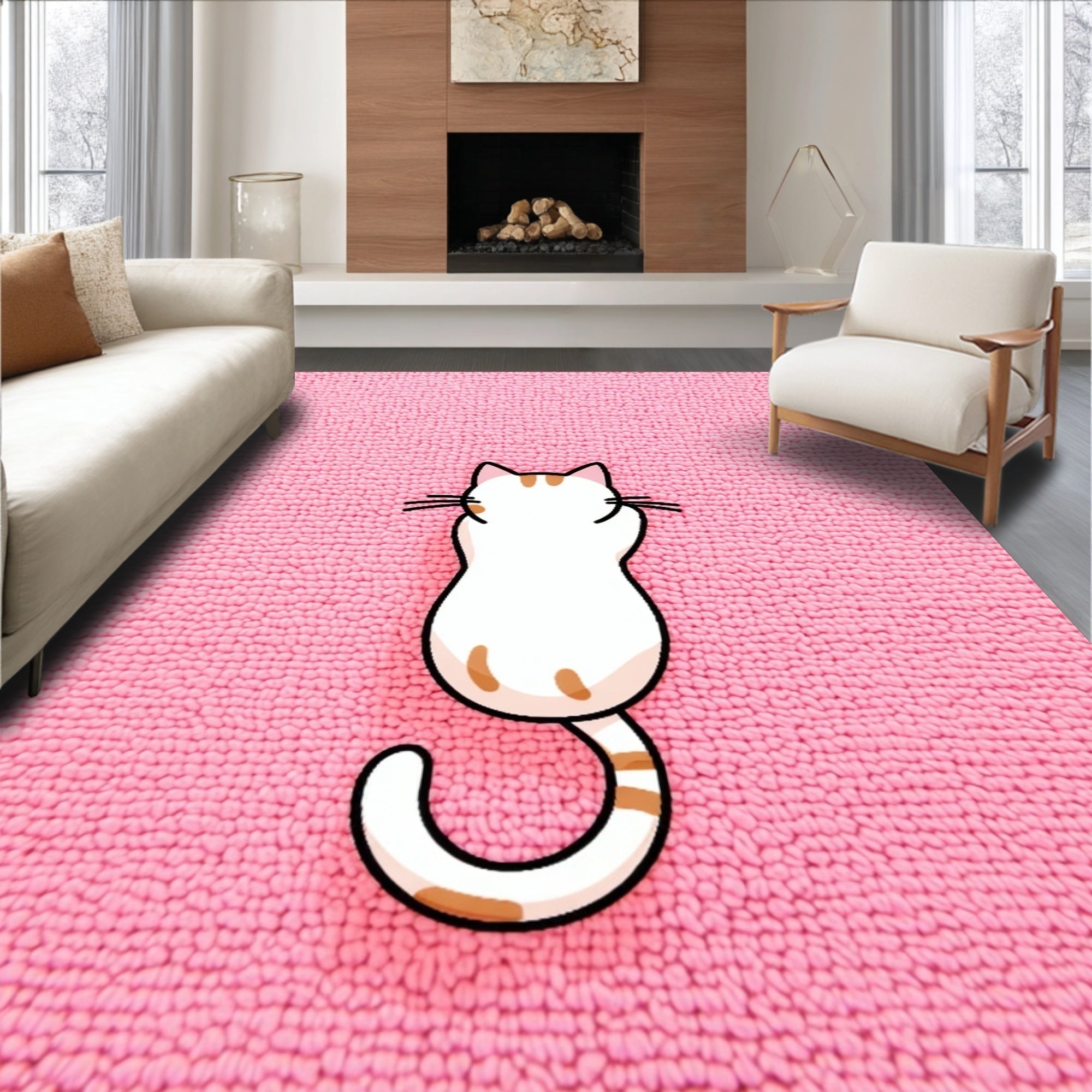 Ultra Soft Area Rug, Non Slip, Stain Resistant, Washable Area Rugs for Living Room, Bedroom, Irregular Tufted Cat Shaped Area Rug Decor(Pink)