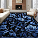 Elegant Black Floral Area Intricate Petals(Blue)