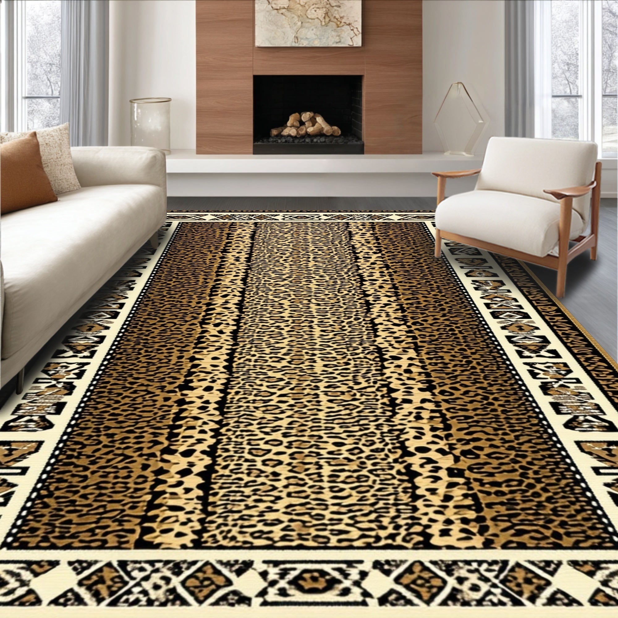 Ultra Soft Area Rug, Non Slip, Stain Resistant, Washable Area Rugs for Living Room, Bedroom, Faux Cheetah Area Rug for Rustic Decor(Brown)