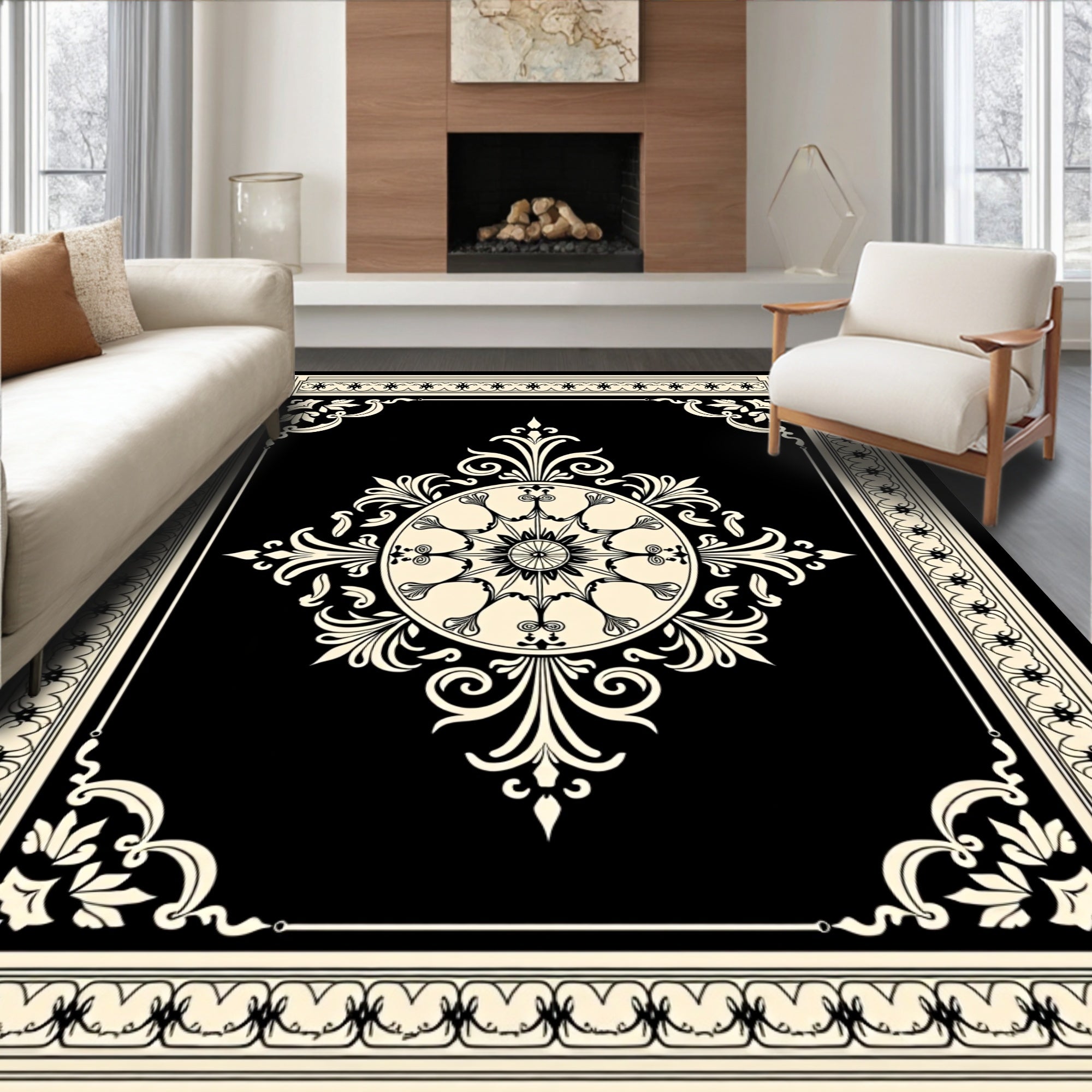 Medallion with Vintage Scrollwork and Floral Accents (Black) - ODIKA