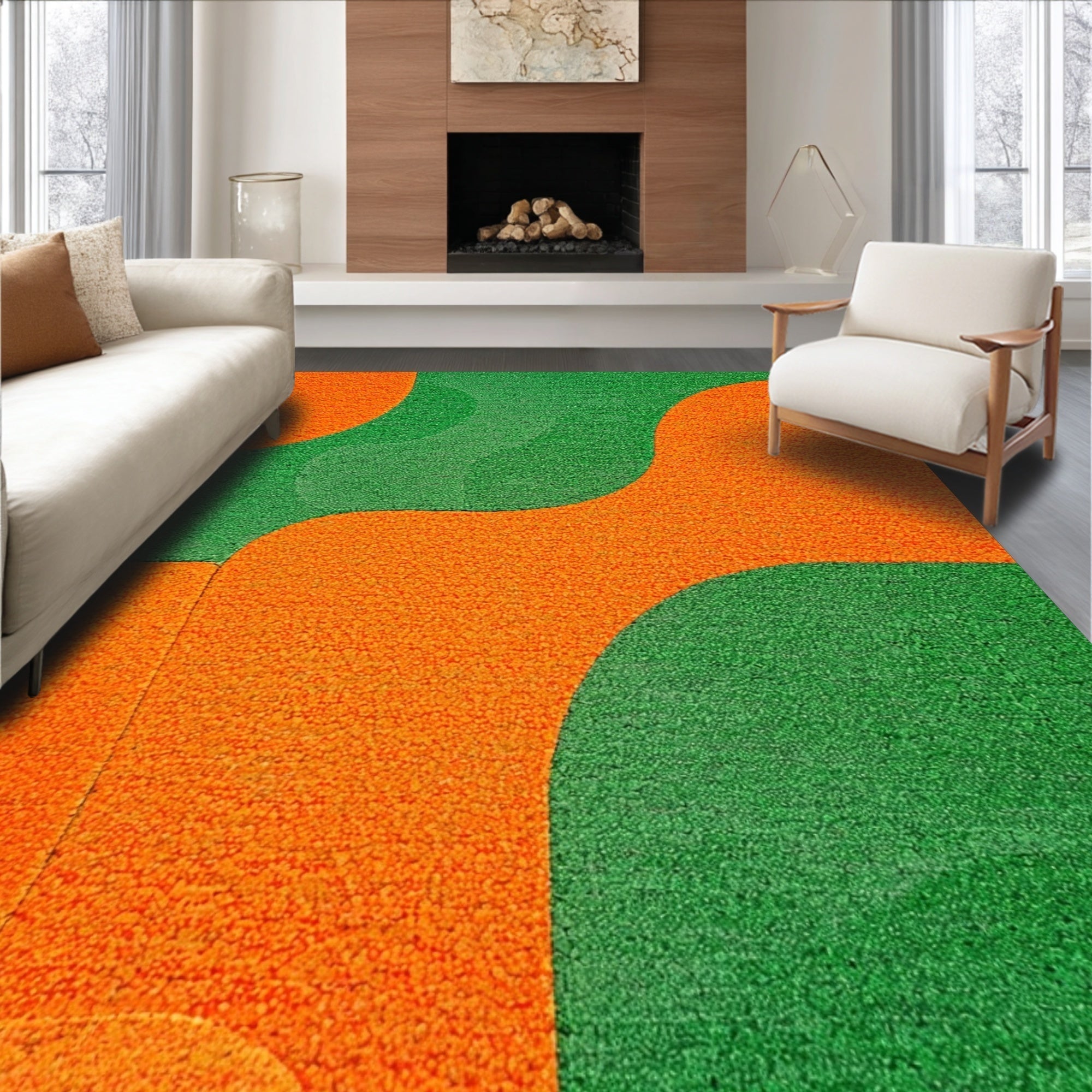 Ultra Soft Area Rug, Non Slip, Stain Resistant, Washable Area Rugs for Living Room, Bedroom, Colorful Abstract Kids Playroom Non-Shedding Carpet(Orange)
