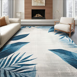 Modern Tropical Leaves Accent in Blue Grey Beige Hues(Blue)