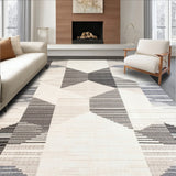 Contemporary Abstract Runner Beige Grey Geometric Design(White)
