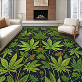 Humorous Stoner Decor Area Rug Cannabis Leaf Design Carpet for Front Door(Green)