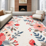Ultra Soft Area Rug, Non Slip, Stain Resistant, Washable Area Rugs for Living Room, Bedroom, Neutral Floral Playroom Soft Faux Wool Area Carpet(Ivory)