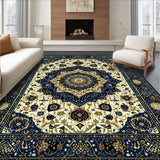 Vintage Area with Deep Blue and Gold Accents(Beige)