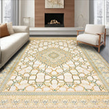 Ethnic Medallion Trellis Area Featuring Textured Linear Diamond Motifs(Beige)