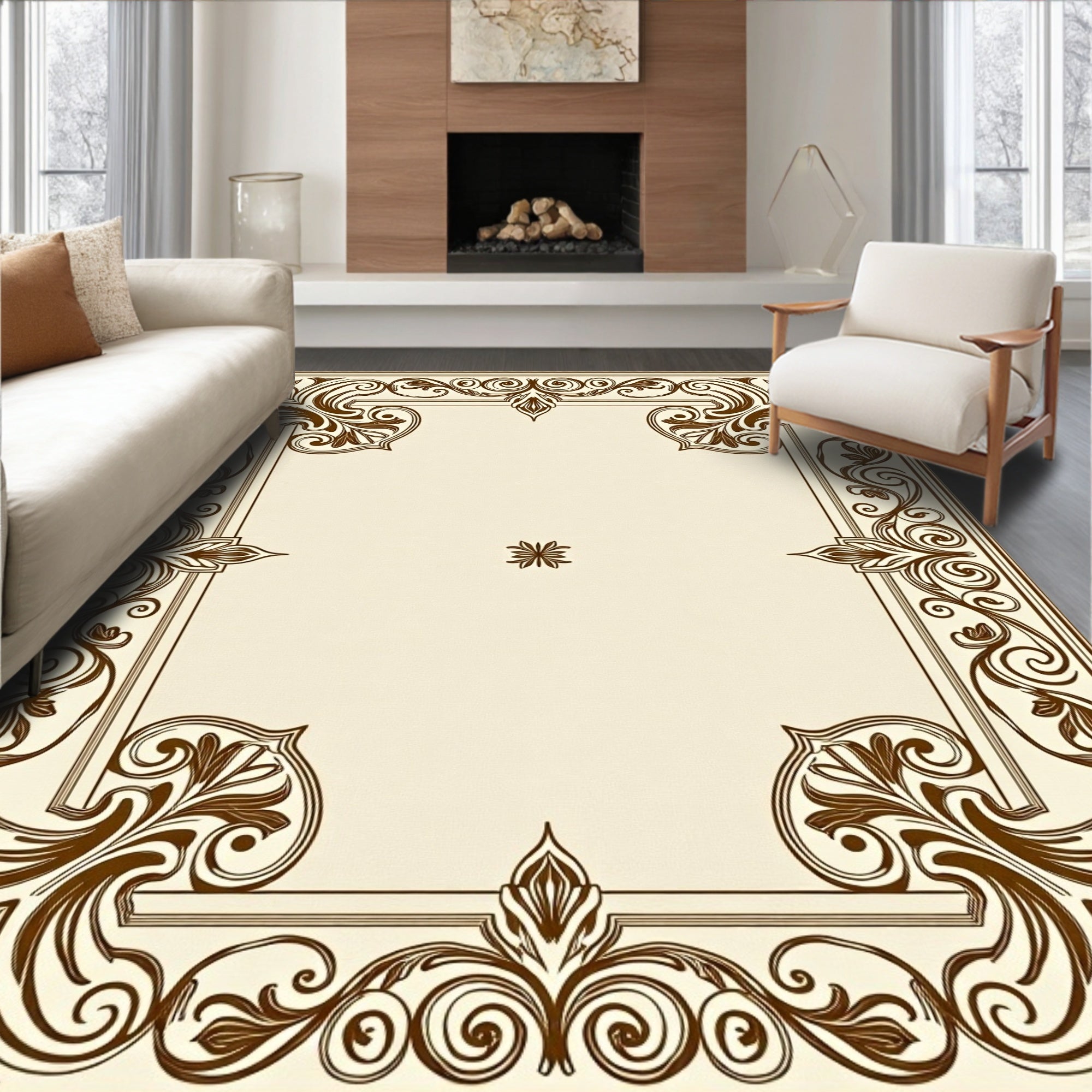 Vintage Damask Scrollwork Anti Slip Machine Office (Beige) - ODIKA