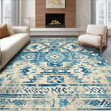 Sedona Collection Distressed Over Dyed Vintage Area Blue Beige(Blue)