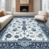 Chic Area Rug with Vibrant Grey and Blue Floral Damask Motif(White)