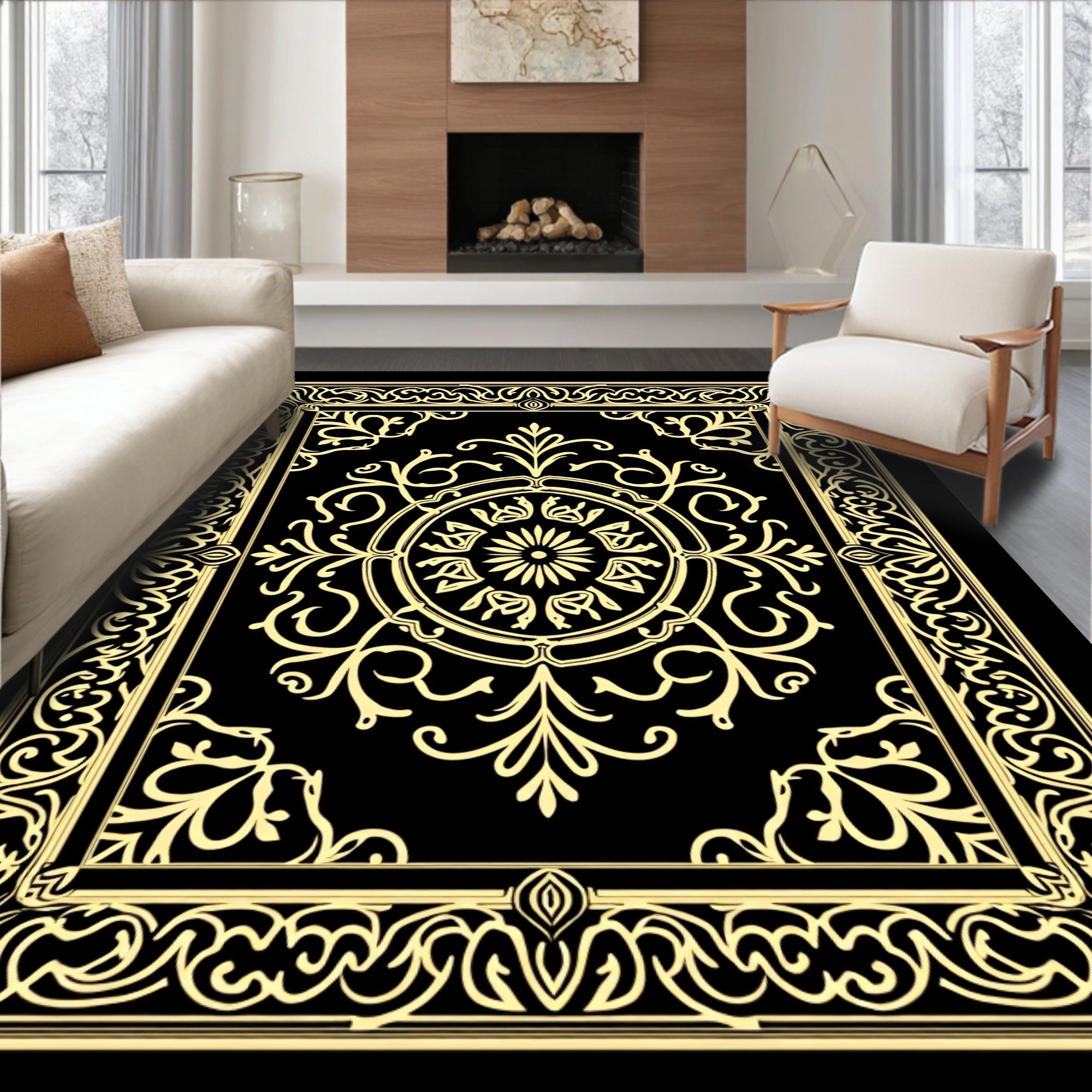 Ornate Medallion Scrollwork with Flourished Filigree Design (Black) - ODIKA