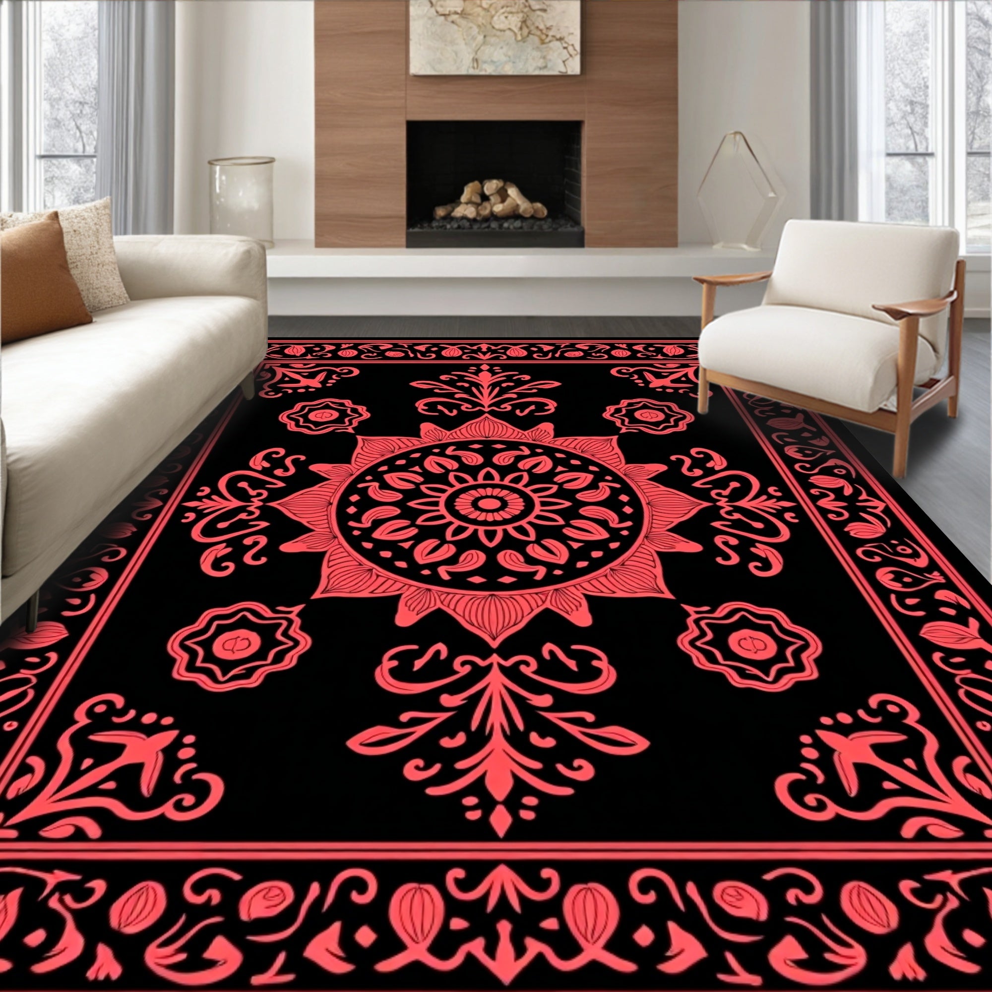 Vintage Medallion Floral Tapestry Decorative Accent (Red) - ODIKA