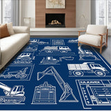 Construction Vehicle Blueprint Style Decorative with Technical Drawings(Blue)