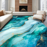 Luxury Watercolor Marble Area Runner with Oceanic Blue Stone(Blue)