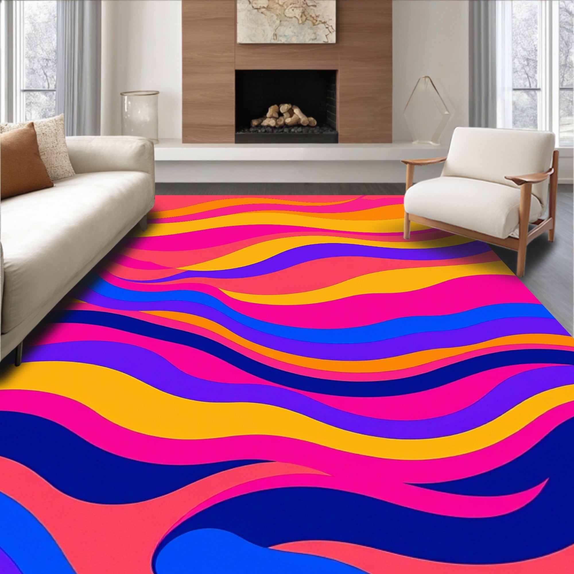 Sunset Gradient Waves with Flowing Abstract Ripple Effects (Pink) - ODIKA
