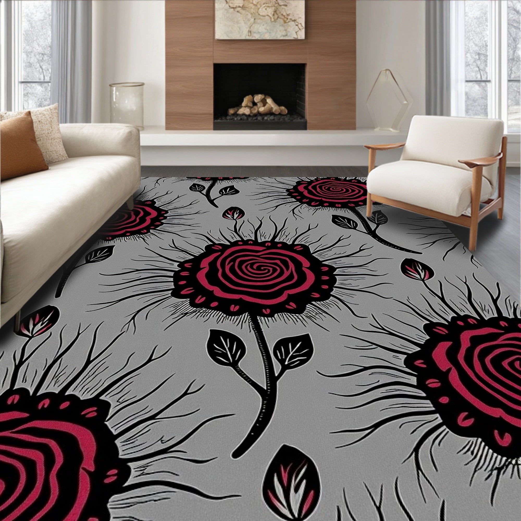 Gothic Rose Bloom Tapestry with Dark Floral Arrangements(Gray) - ODIKA