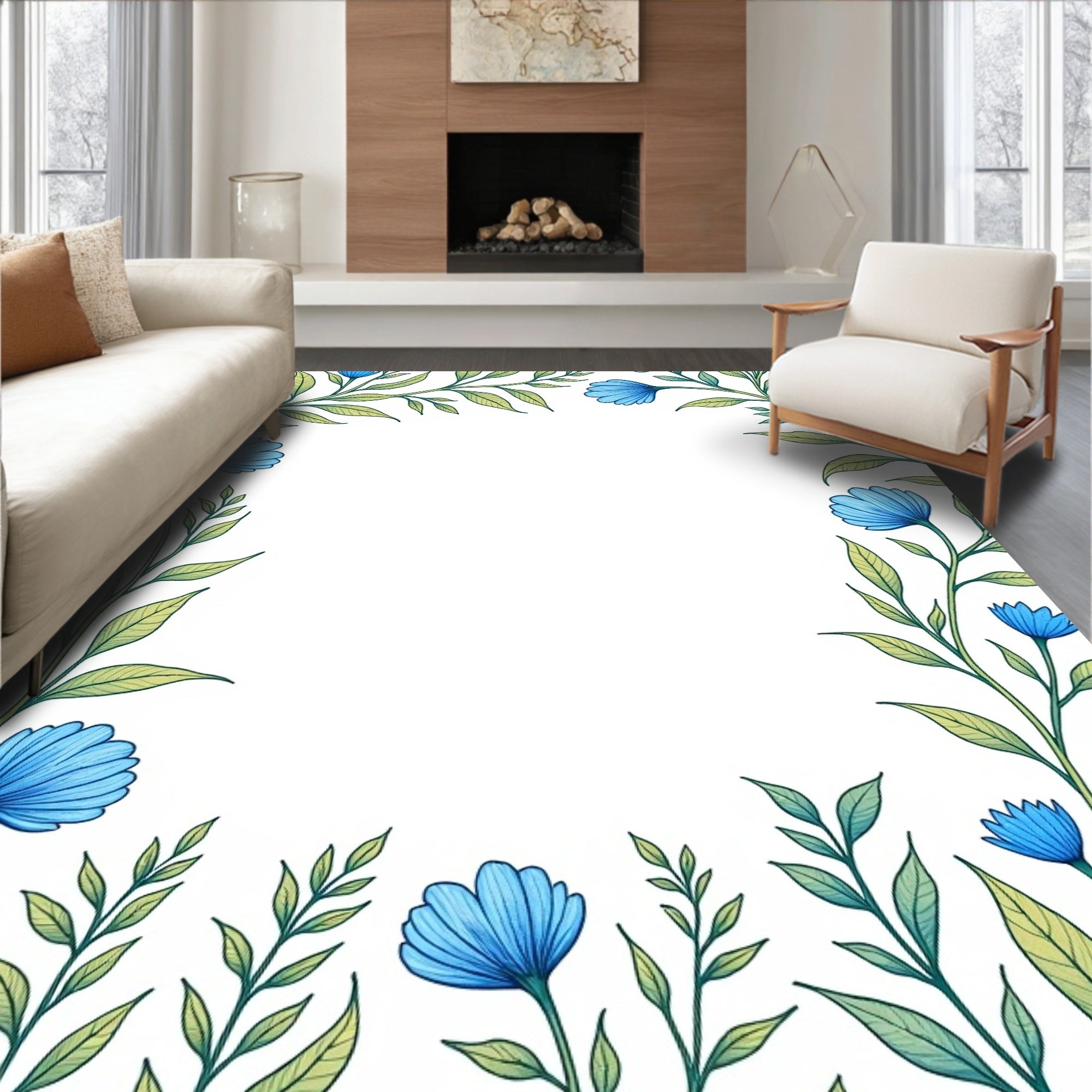 Vintage Botanical Garden Motifs with Delicate Petal Arrangements (Blue) - ODIKA
