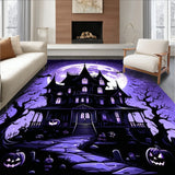 Elegant Halloween Area Rug Spooky Mansion Silhouette(Purple)