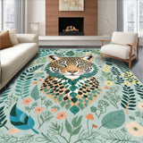 Ultra Soft Area Rug, Non Slip, Stain Resistant, Washable Area Rugs for Living Room, Bedroom, Green Tiger Living Room Area Carpet Vibrant Thin Design(Gray)