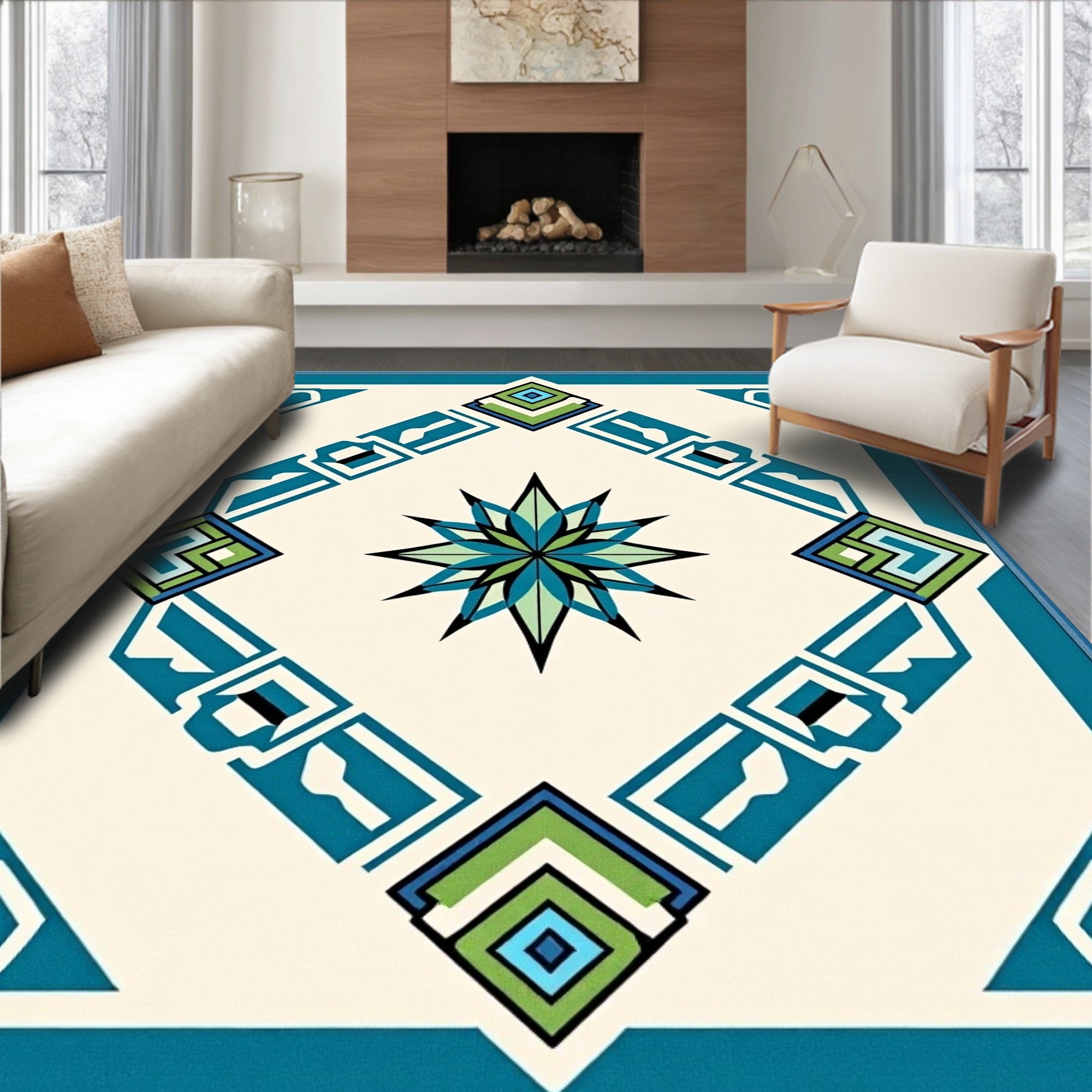 Nautical Compass Transitional Decorative Flooring (Blue) - ODIKA