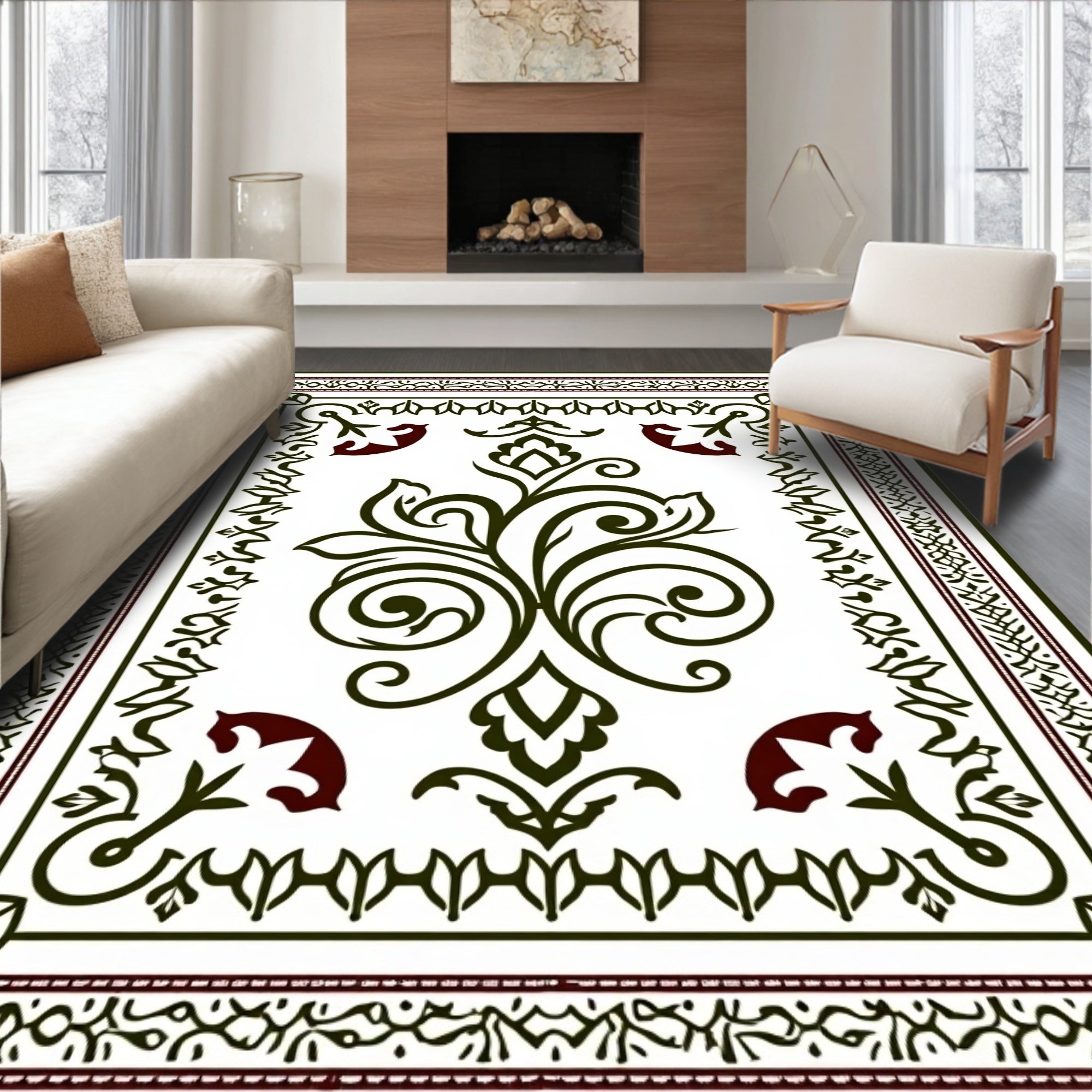 Paisley Swirl Entryway Decorative Teardrop Motif Classic Design (White) - ODIKA