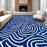 Contemporary Ripple Maze Featuring Interlocking Curves and Whimsical Spirals (Blue)