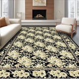 Stylish Black Area Showcasing Artistic Floral Motifs in Beige(Black)