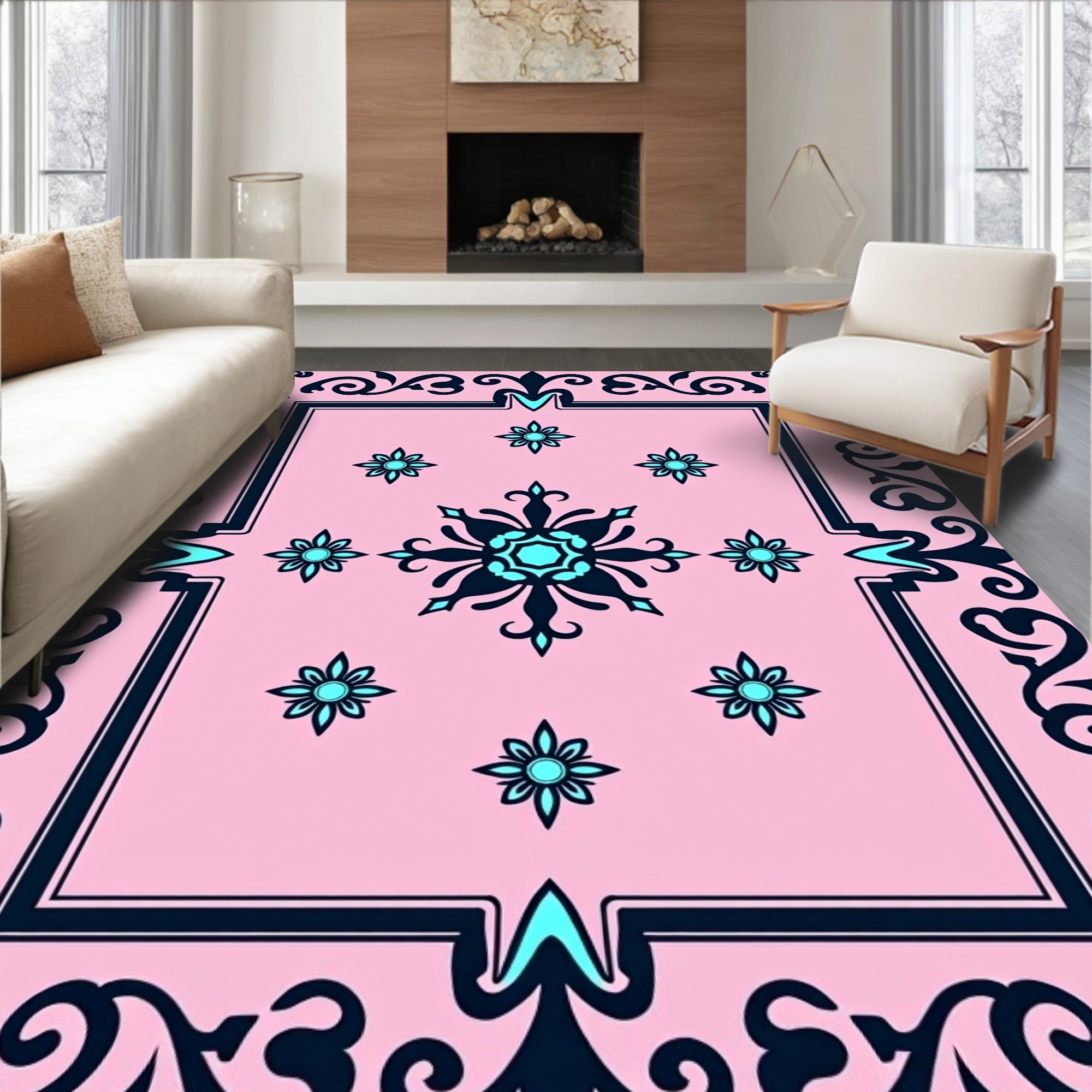 Graceful Baroque Scroll Waterfront Estate Passageway (Pink) - ODIKA