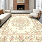 Elegant Beige Round with Ornate Lace Inspired Floral Motifs(Beige)