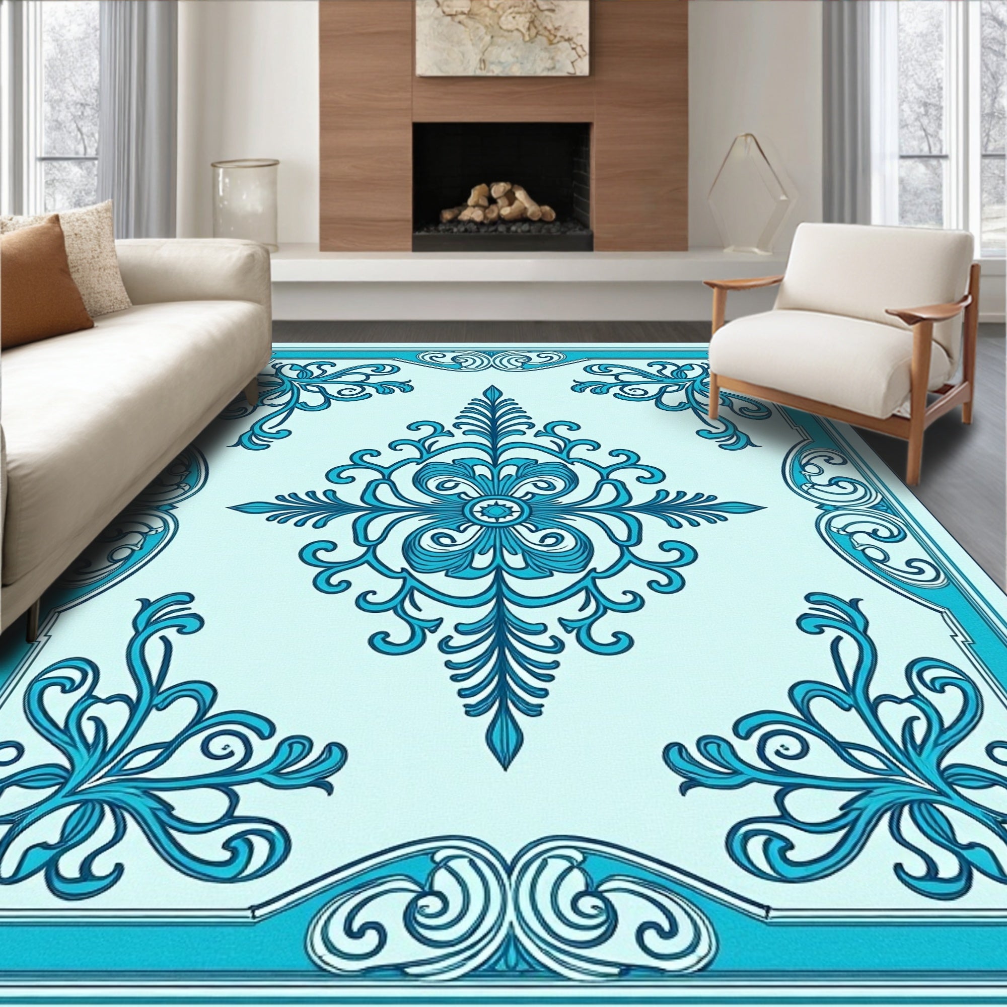 Vintage Damask Flourish with Ornamental Filigree Details (Light Blue) - ODIKA