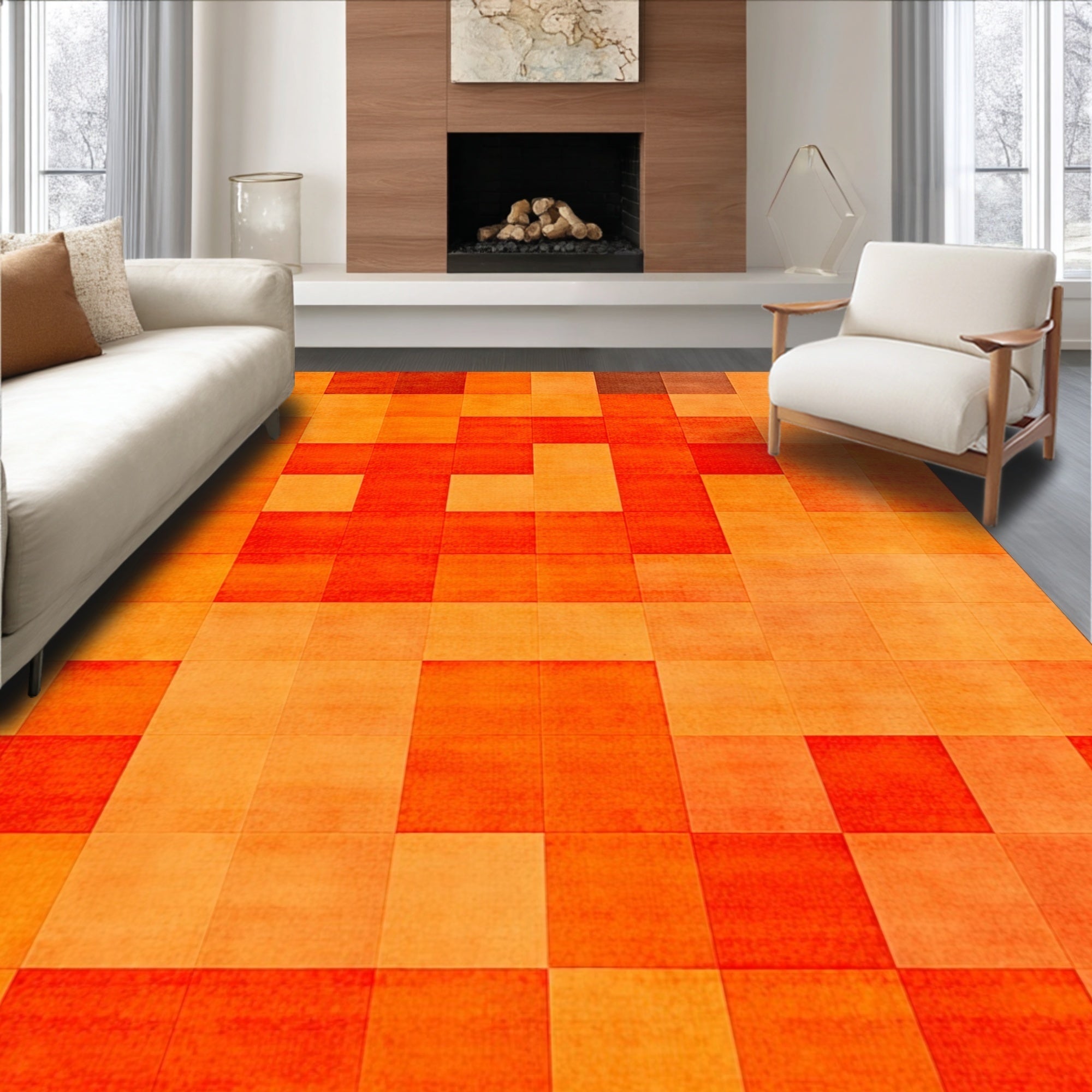 Ultra Soft Area Rug, Non Slip, Stain Resistant, Washable Area Rugs for Living Room, Bedroom, Burnt Orange Shag Rug for Cozy Teen Bedroom(Orange)