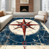 Coastal Navigation Hand Tufted Transitional Compass Rose Area Rug for Deck(Blue)