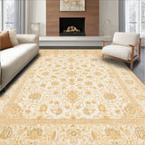 Traditional Beige with Weathered Floral Medallions and Ornate Borders(Beige)