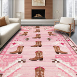Ultra Soft Area Rug, Non Slip, Stain Resistant, Washable Area Rugs for Living Room, Bedroom, Trendy Pink Cowgirl Playroom Round Rug(Pink)