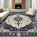 Elegant Medallion Floral Area Navy Beige Non Shedding(Blue)