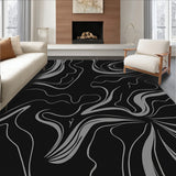 Abstract Marble Swirl Design with Contemporary Floral(Black)