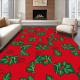 Rustic Holiday Patchwork Featuring Holly Sprigs and Berry Clusters(Red)