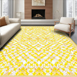 Citrus Bloom Round Area Bright Yellow & Cream Geometric Petals(Yellow)