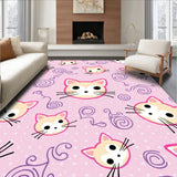 Charming Cartoon Cat Faces with Polka Dot Background and Swirling Vines(Pink)