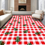 Festive Gingham Patchwork with Evergreen Sprig Accents(Red)