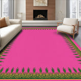 Pine Branch Motif Pile Accent with Evergreen Swirls(Pink)