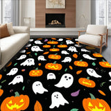 Spooky Ghost & Pumpkin Patch Area Rug Non Slip Carpet for Entryway Decor(Black)