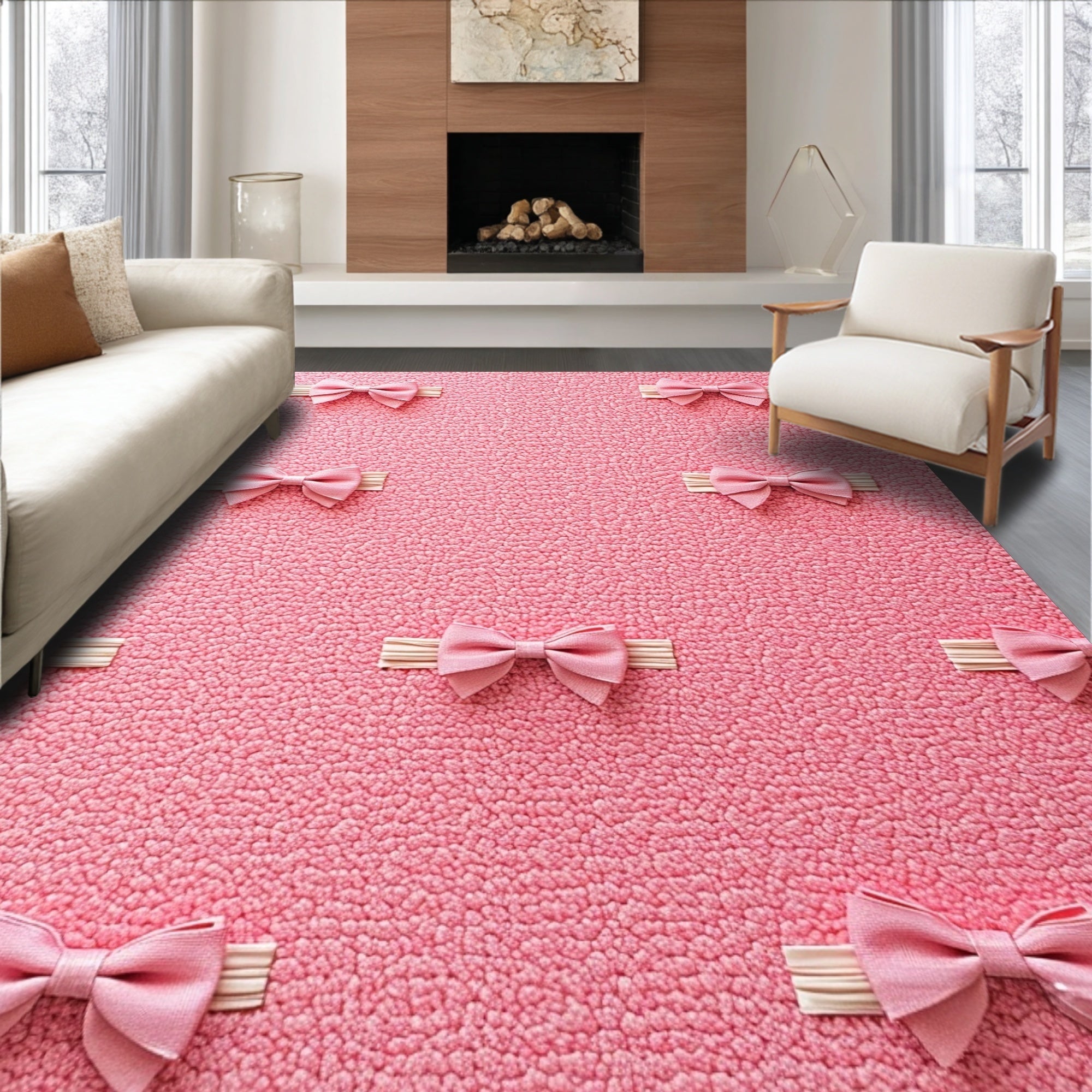 Ultra Soft Area Rug, Non Slip, Stain Resistant, Washable Area Rugs for Living Room, Bedroom, Preppy Pink Bow Bathroom Absorbent Plush Rug(Pink)