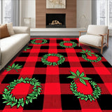 Festive Buffalo Check Doormat with Holiday Wreath Motifs(Red)
