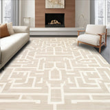 Contemporary Beige High Low Pile Abstracted Tilework(Beige)
